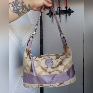 Coach Y2K Lavender Signature Canvas Patent Leather Hobo F17434 🌿💜